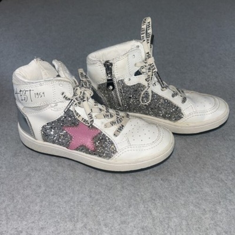Vintage Havana Kids Size 2 White Pink & Silver High tops Sneakers No Box